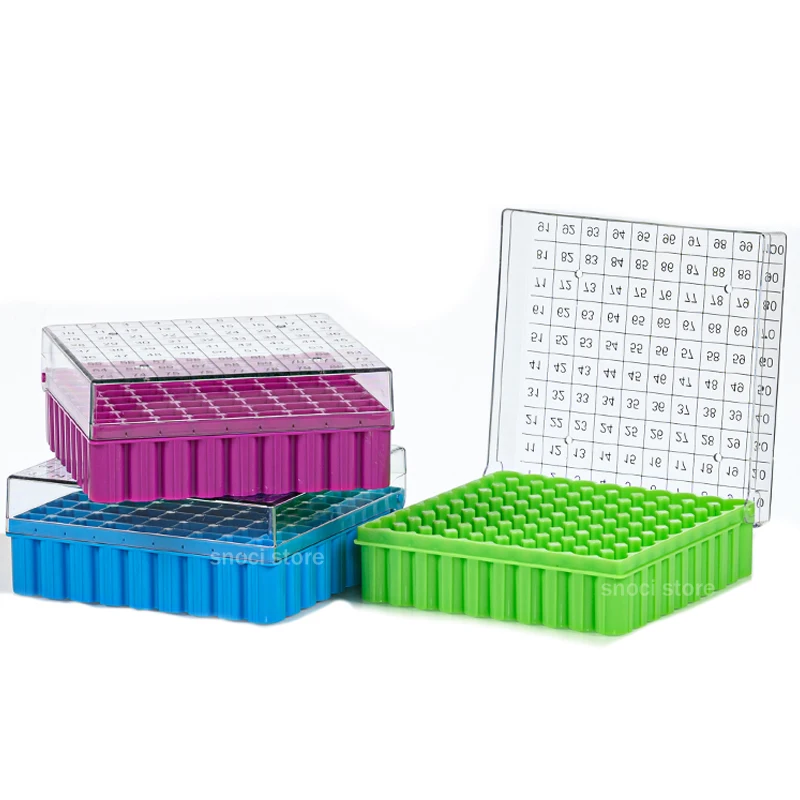 lab Plastic Freezer Box Cryogenic Storage Box PC Cryogenic Boxes，81/100-Well,for 0.5ml, 1.5ml and 2.0mL Freezing Tube 1Piece