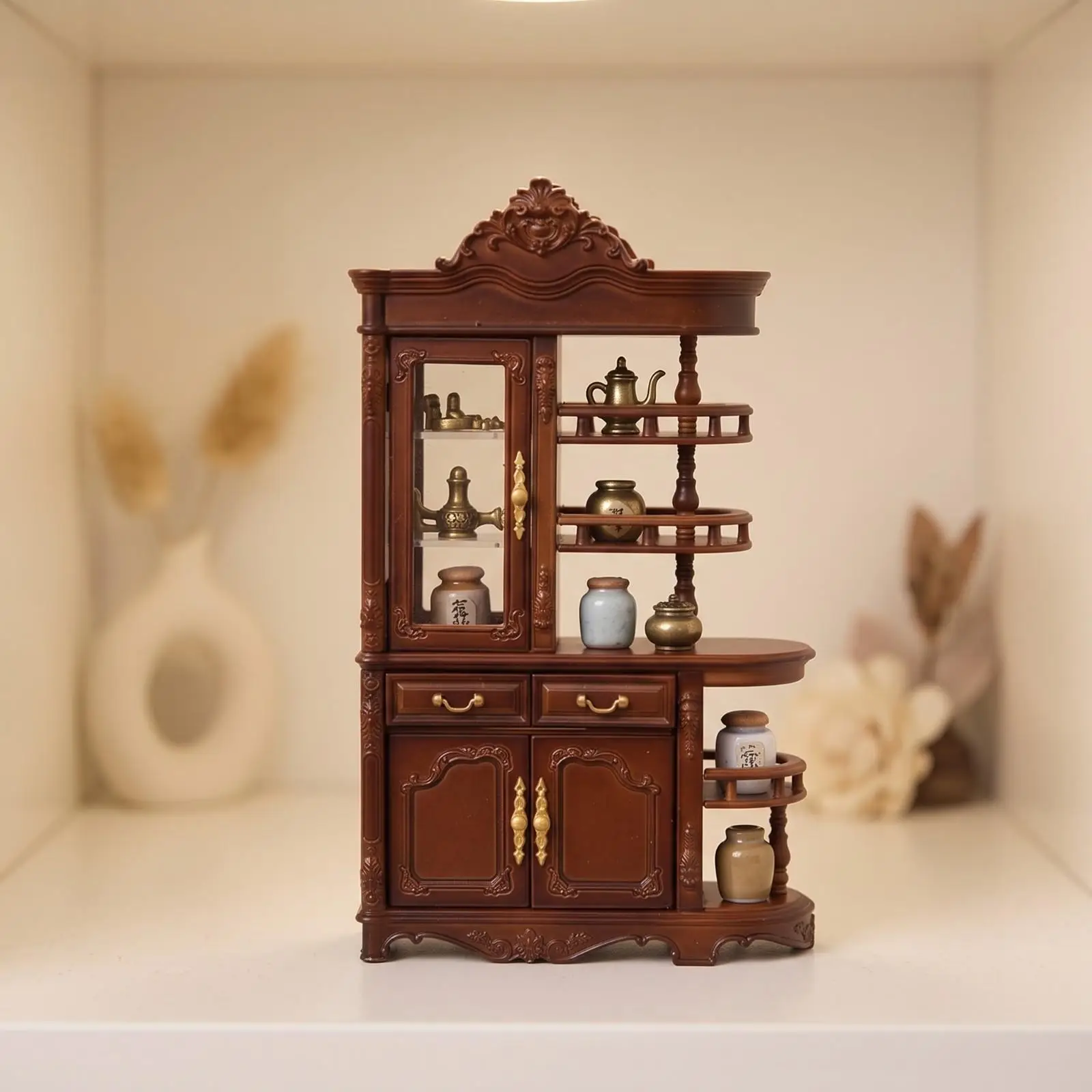 Tiny Display Cabinet Dollhouse Miniature Furniture with Opening Doors and Drawers for Collectible Toy Scenes Tiny Display Cabinet Dollhouse Miniature Furniture with Opening Doors and Drawers for Collectible Toy Scenes