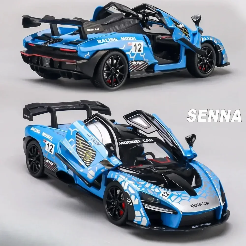 1:24 Senna P1 Car Model Toy Sound Light Pull Back Supercar Models Doors Opened Miniature Vehicles Toys Table Top Decoration