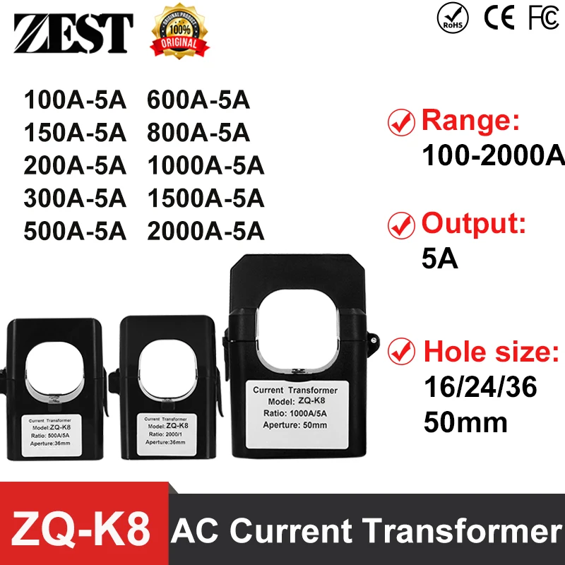 

Current Transformer Sensor AC Open Type 100A 150A 200A 300A 500A 1000A 1500A 2000A Clamp High Frequency Transformer 5A Output