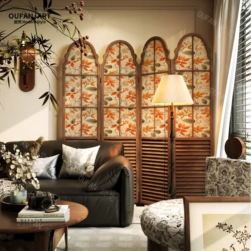 Modern American Solid Wood Screen Partition Living Room 2025 New Sofa Background Foldable Mobile Bedroom Cover Bed