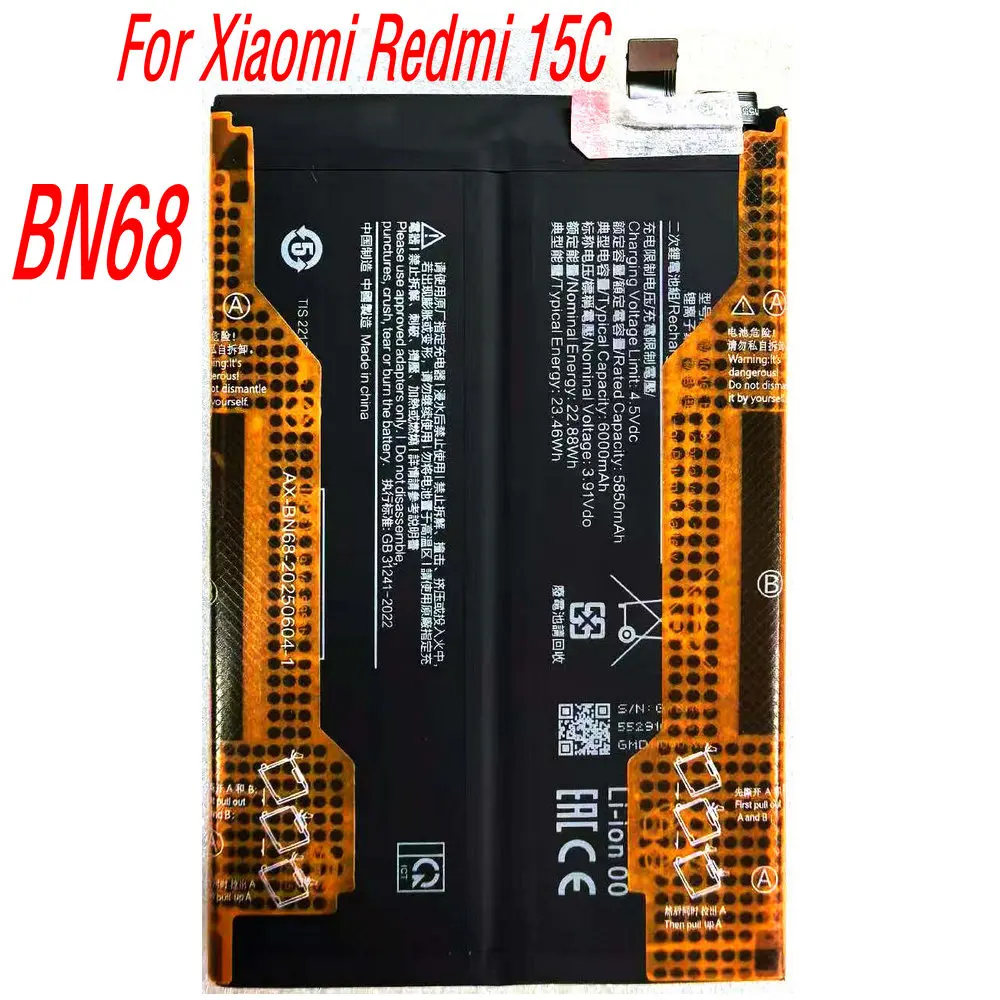 

2026 Years New BN68 High Capacity Replacement Battery for Xiaomi Redmi 15C Mobile Phone 2ICP5/35/104-2