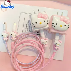 Kawaii Sanrio Cute Hello Kittys Iphone14 Charger Protective Sleeve Data Cable Break-Proof 20W Winding Rope Girls Anime Gift Toys