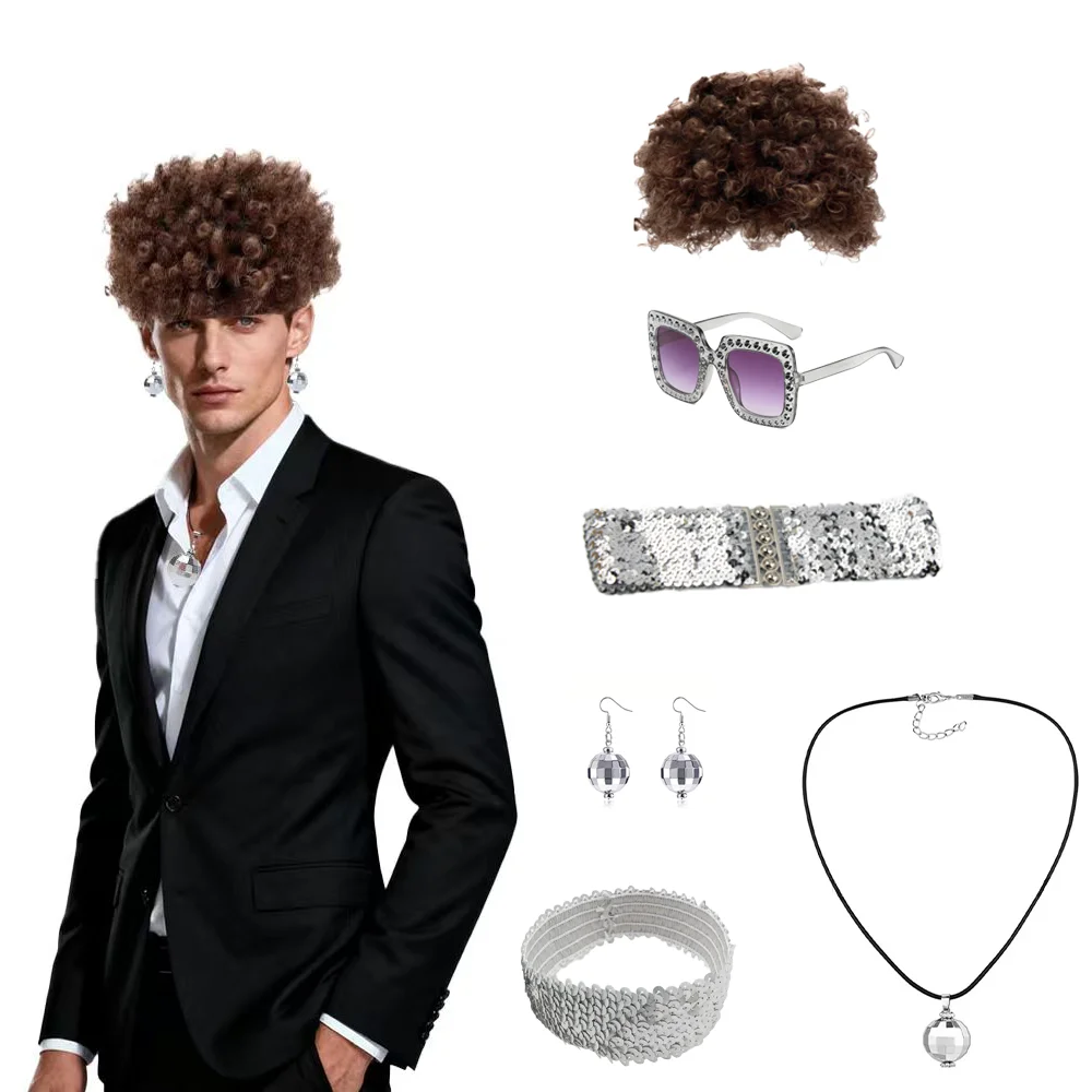 PESENAR 6 peças de roupas DISCO dos anos 1970, adequadas para uso diário, festas, bolas de discoteca e outros cenários