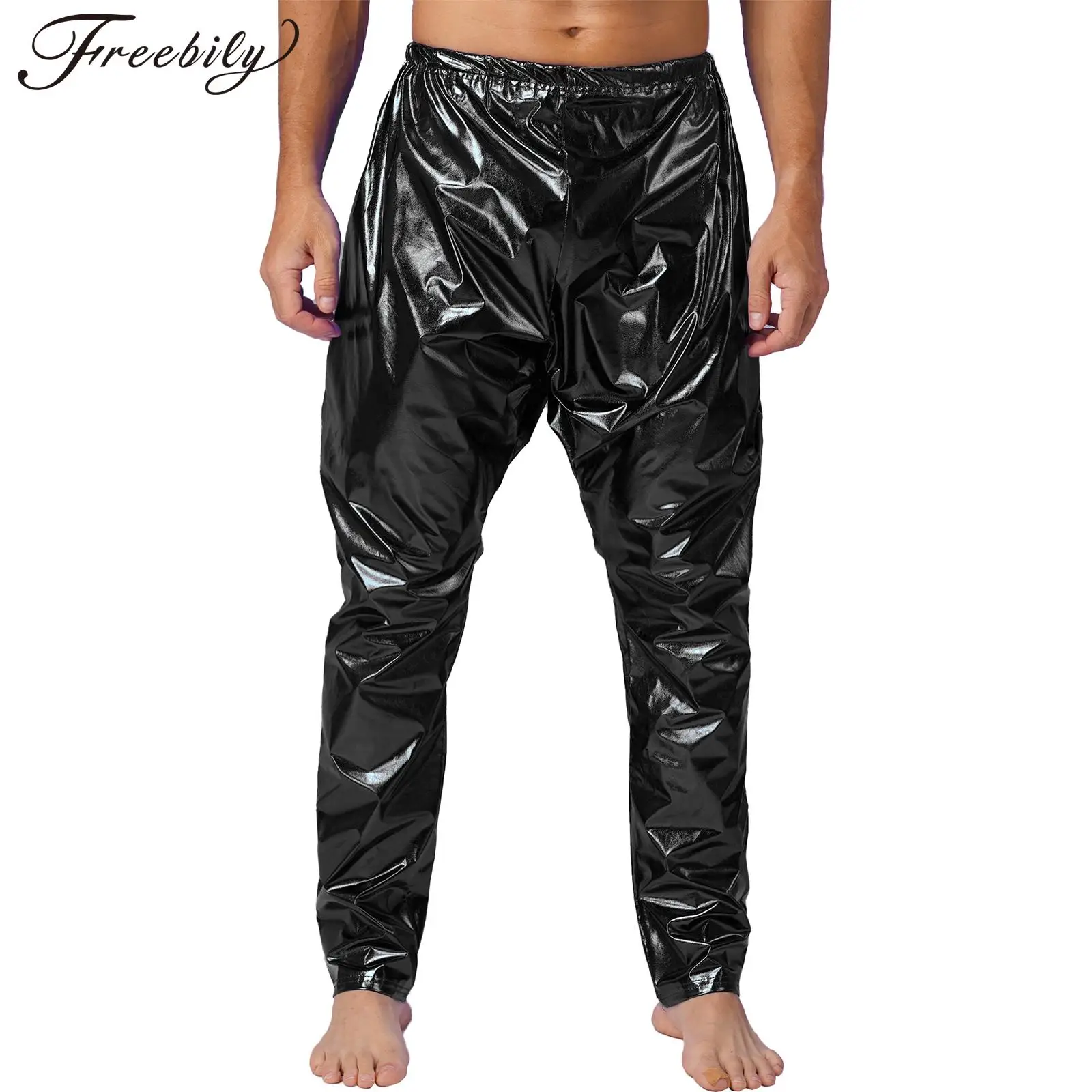 Pantalones largos brillantes para hombre, pantalones bombachos ligeros con cintura elástica para Club, fiesta, Festival, Rave, escenario, salón,