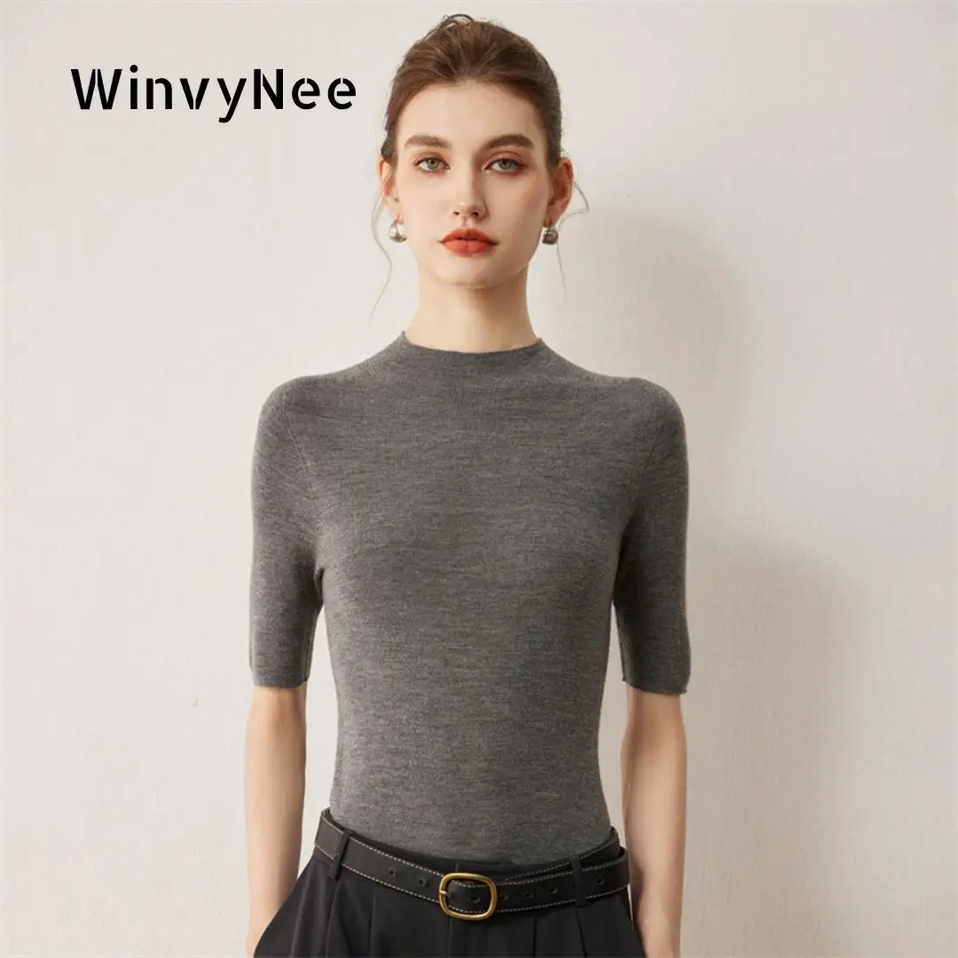 

Женский мягкий эластичный свитер WinvyNee из 100% камвольной шерсти немецкого производства (пряжа Янцзы), с ребристым воротником-стойкой, коротким рукавом, моющийся, A1267073