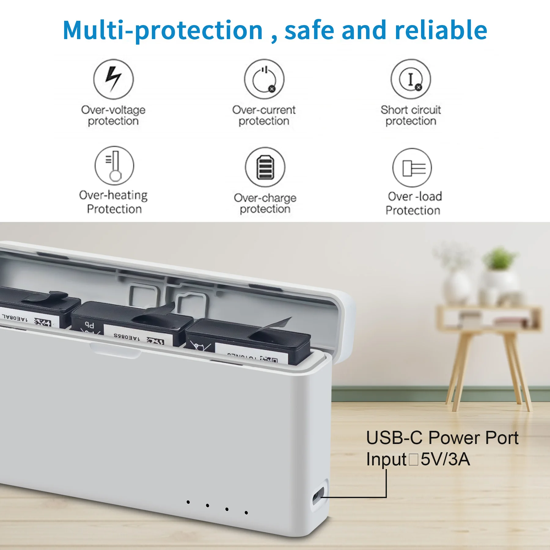 Airies de charge de batterie avec câble de charge, chargeur jusqu'à 3 24.com, compatible pour DJI OSMO Action 4/3 24.com