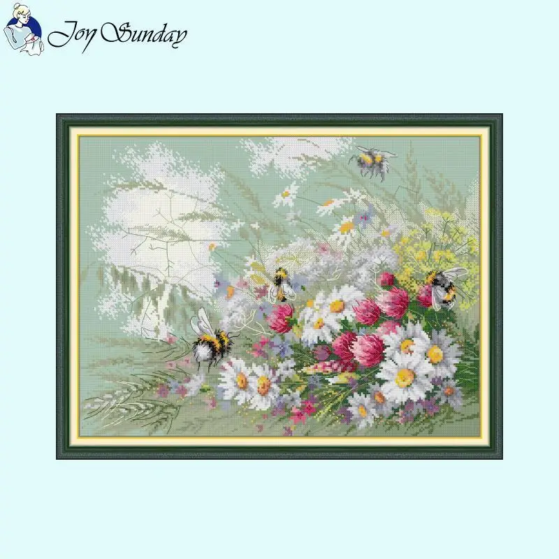 Daisy and Clover Joy Sunday Floral Cross Stitch Kit Aida 14CT 16CT 11CT White Canvas Print Zestaw do szycia DIY Home Decor Embroidery