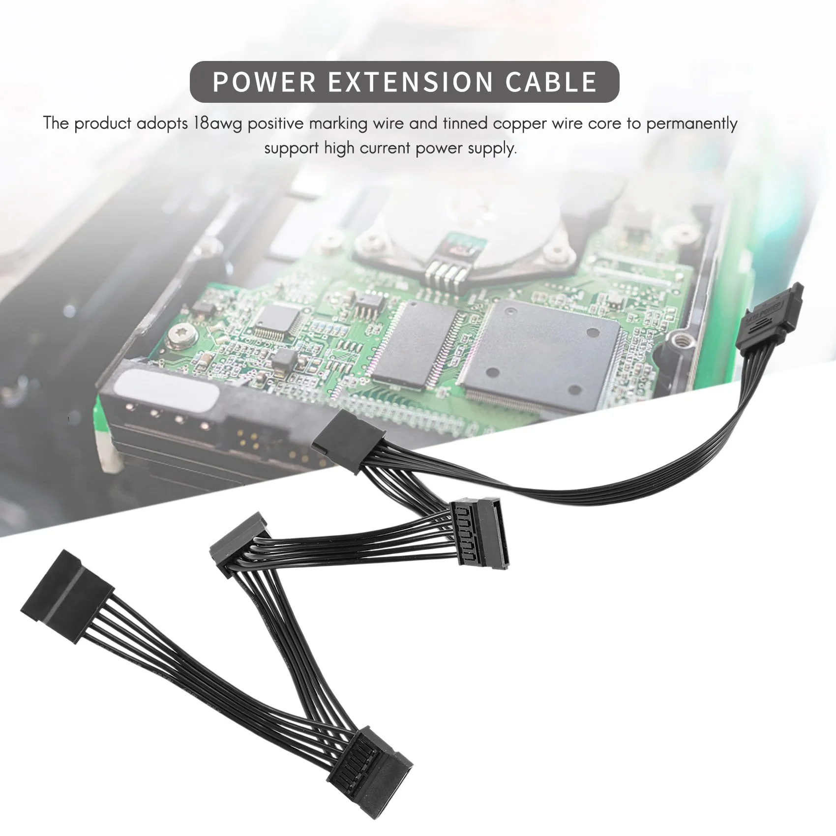 15 Pin SATA Power Extension Hard Drive Cable 1 Male to 5 Female Power Supply Splitter Adapter Cable For DIY PC Sever