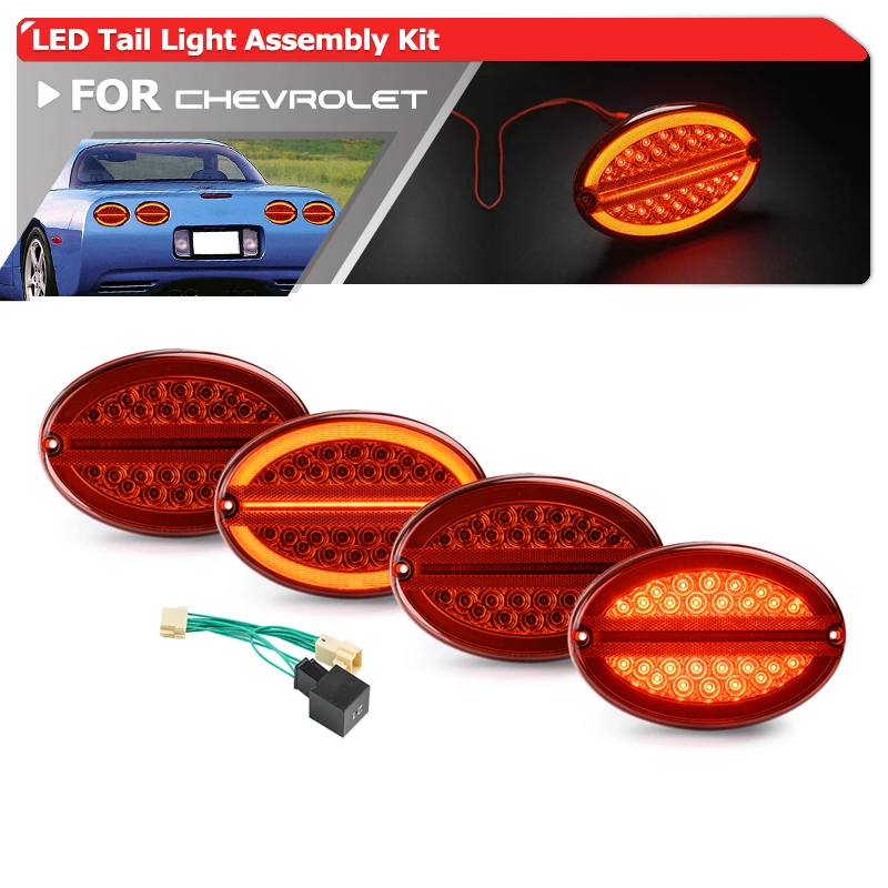 

Для Chevrolet Chevy Corvette C5 1997-2004 светодиодные задние фонари 3-в-1, задний стоп-сигнал, красный указатель поворота, комплект парковочных фонарей в сборе