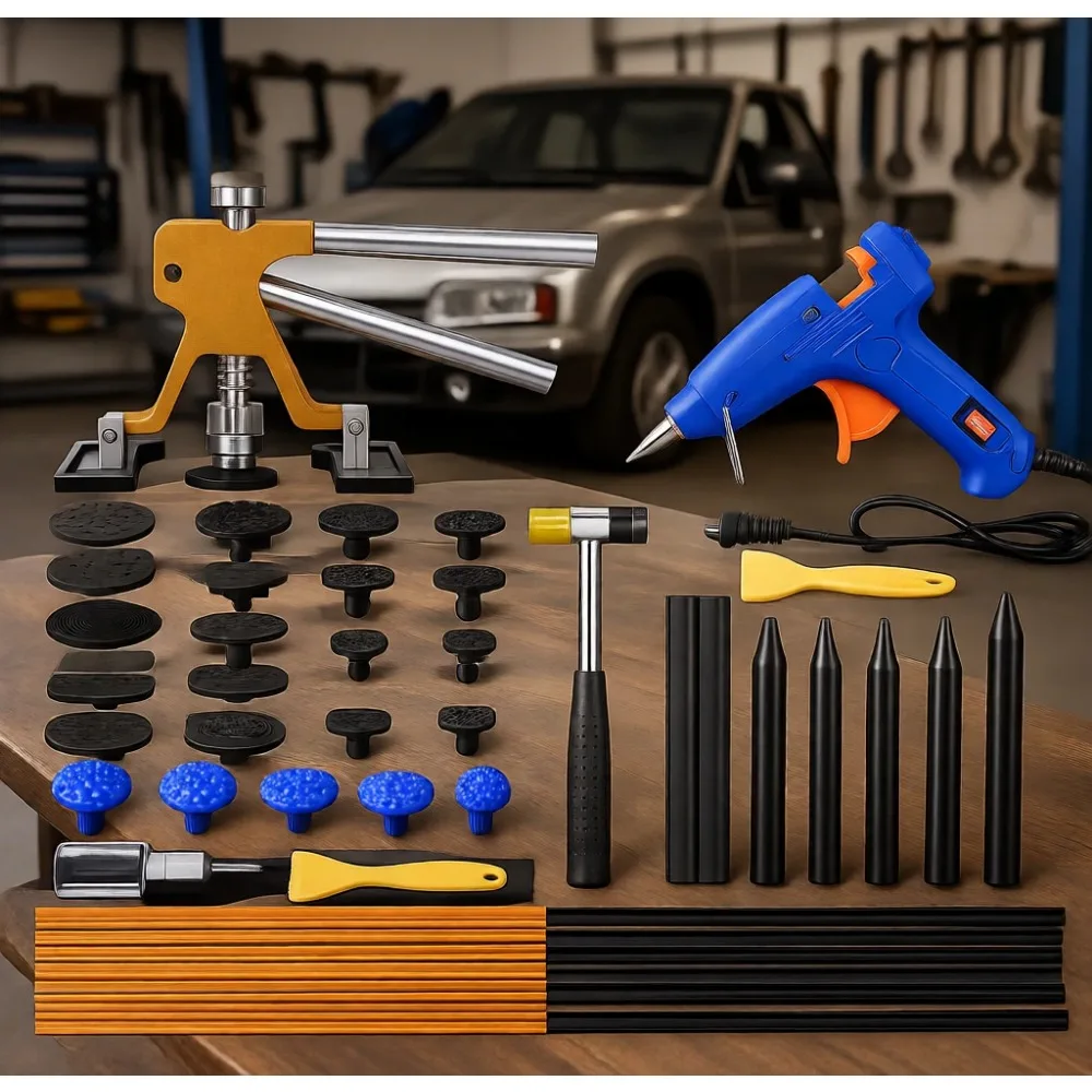 

Регулируемый золотистый набор для удаления вмятин, инструмент для беспокрасочного ремонта вмятин на автомобиле, для удаления вмятин от града, больших и малых размеров