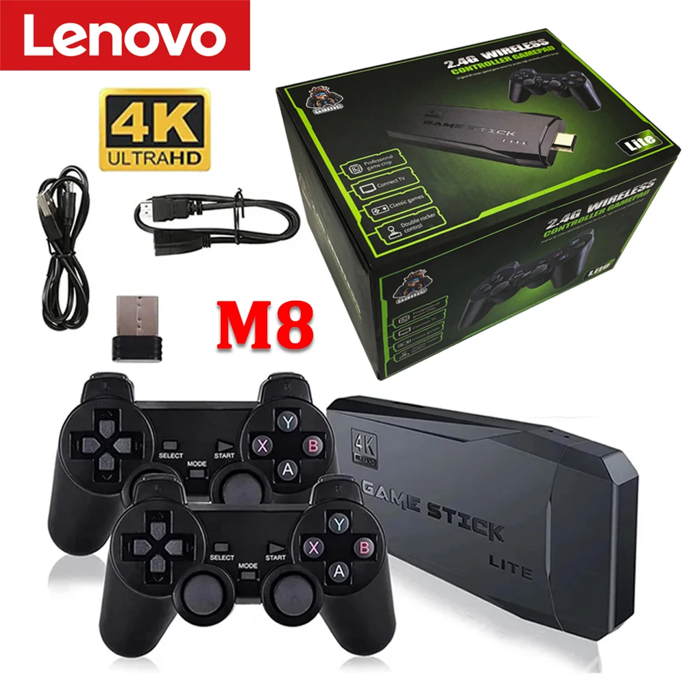 

Lenovo Video Game Sticks M8 Console 2.4G Dual Wireless Controller Game Stick 4K 10000 games 64GB Retro game For Xmas Gift