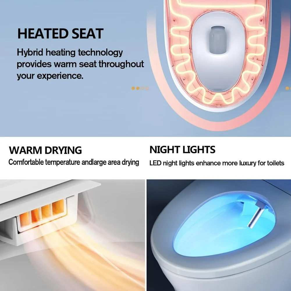 Smart Bidet Toilet Seat Round, Electronic Heated Bidet with Adjustable Warm Air Dryer, Unlimited Bidet Warm Water, Toilet Seat