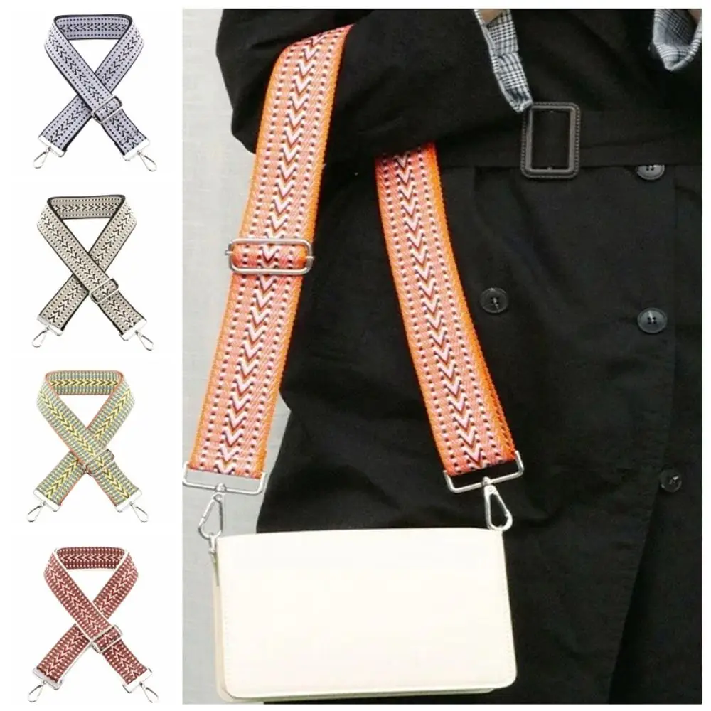 Polyester Bag Shoulder Strap 5cm Width Ethnic Pattern Crossbody Belt Adjustable Jacquard Craft Wide Bag Sling