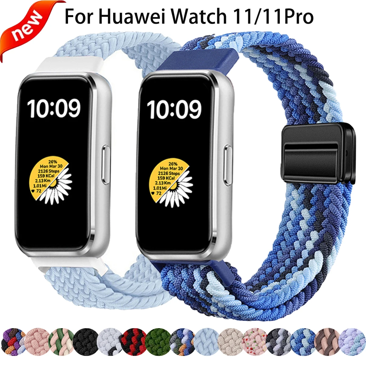 Magnetisches Nylon-Armband für Huawei Band 11/11 Pro Geflochtenes Sport-Armband für Huawei Band 8/9/10 Elastischer Ersatz-Armreif