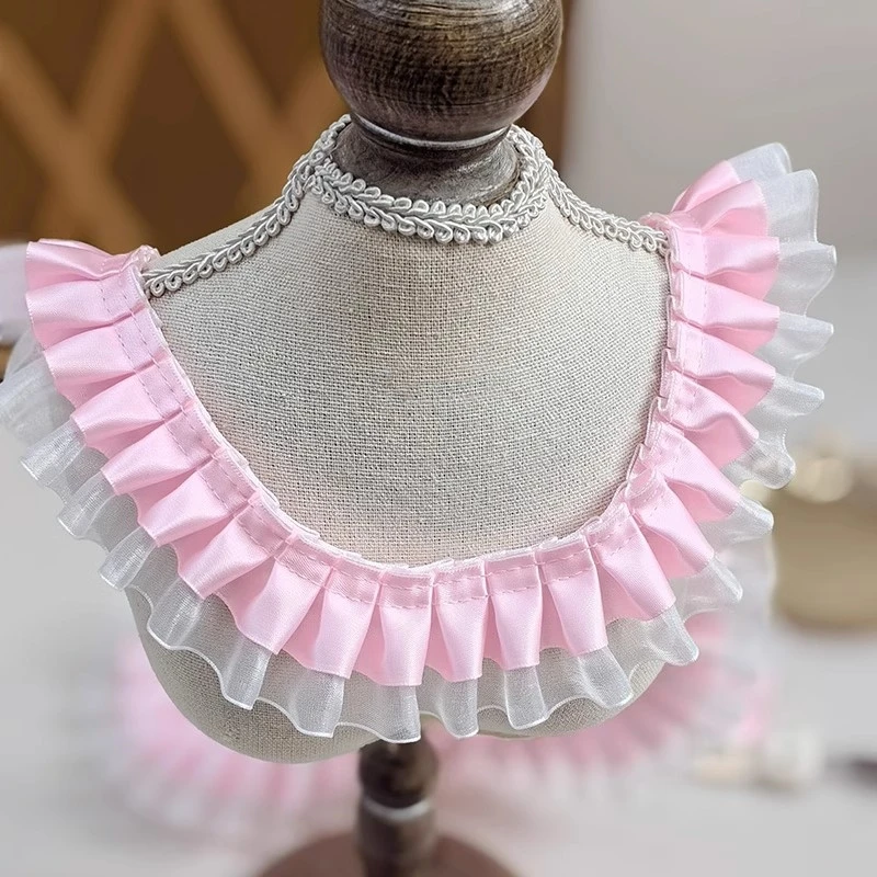 Double color T-ribbon intercolor Pleated lace DIY doll dress skirt Handmade crafts picture frame flower basket edge decoration