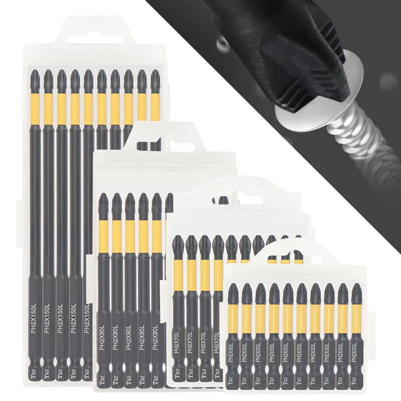 PH2 Impact Driver Bit Set Magnetic Cross Screwdriver Set Impact Drill Bit Screw Alloy Steel Non-slip Cross Screwdriver