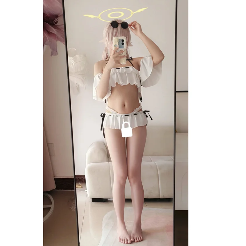 لعبة الأزرق الأرشيف Ajitani Hifumi تأثيري حلي الكبار النساء ملابس السباحة لطيف الصيف تنورة دانتيل ملابس السباحة حفلة الهالوين الزي