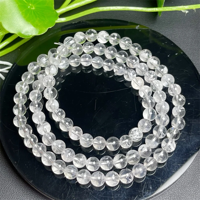 

5/6MM Natural White Snowflake Garden Quartz Triple Circle Bracelet Reiki Healing Jewelry Energy Crystal Holiday Gift 1PCS