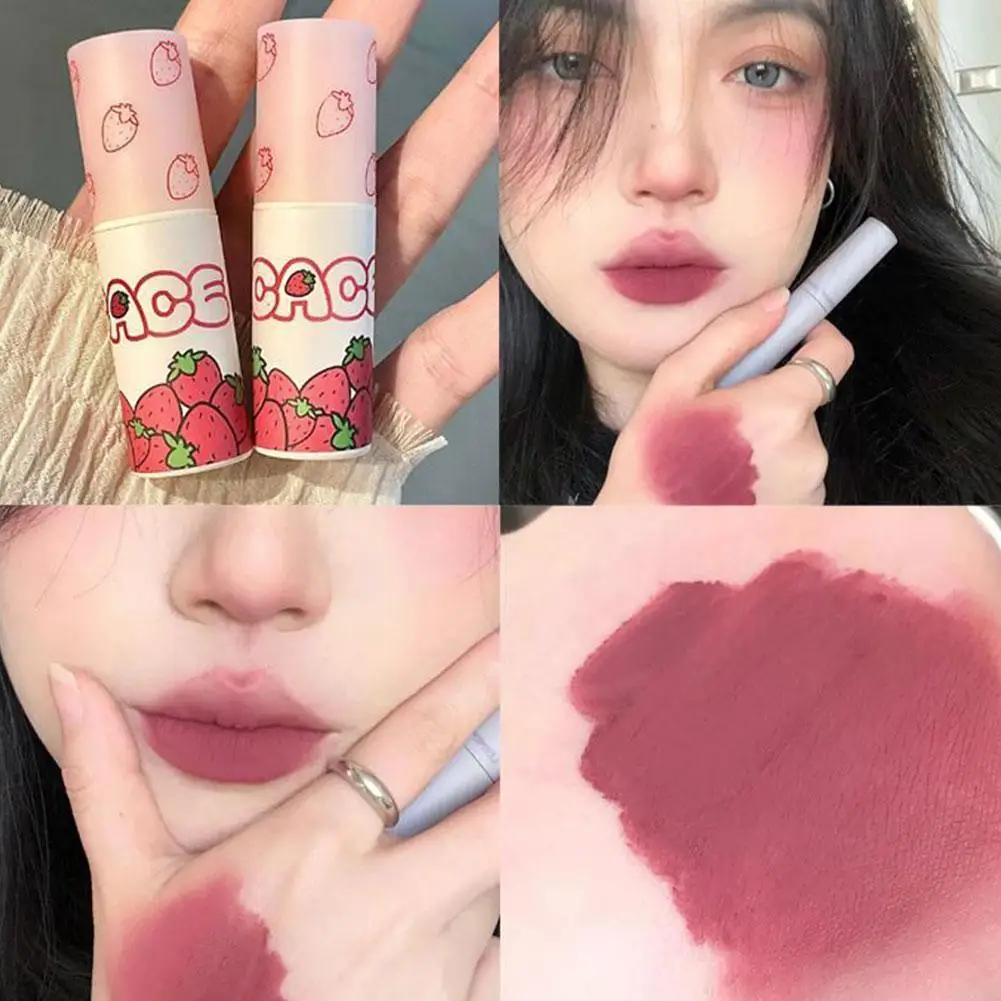 6 Farbe braun rosa Lippen glasur matt flüssiger Lippenstift wasserdicht rot Schlamm nackt Tönung Kosmetik Wange Rouge niedlichen Samt Strohhalm s0q5