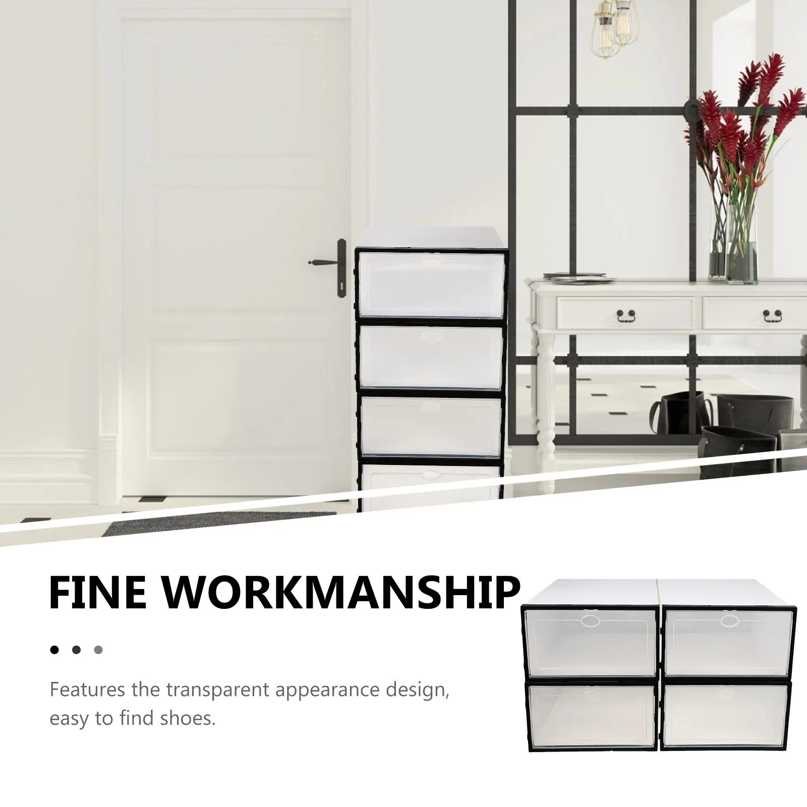 

4Pcs Home Use Thickened Plastic Shoe Boxes Waterproof Storage Organizer Containers