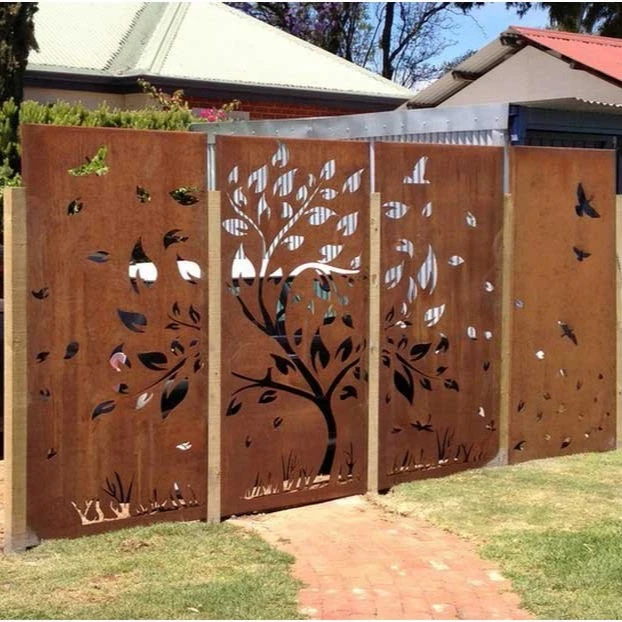 Laser Cut Decorative Outdoor Garden Privacy Art Metal Screens Panels Corten Steel Garden Mashrabiya