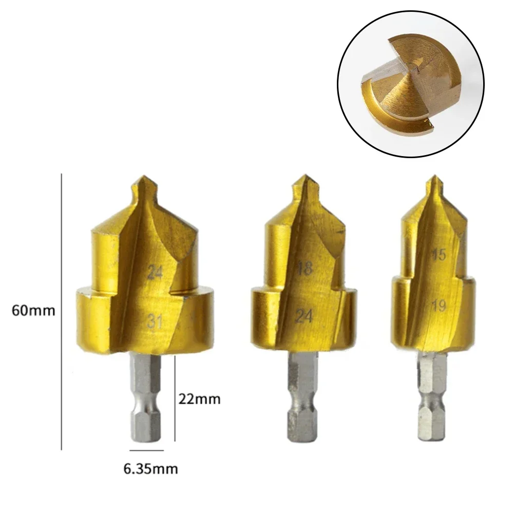 Imagem -04 - Hexagonal Handle Ppr Lifting Drill Bits Tubulação de Água Madeira Alargador Chanfro Step Drill Ouro Hss 20 mm 25 mm 32 mm Pcs 1pc