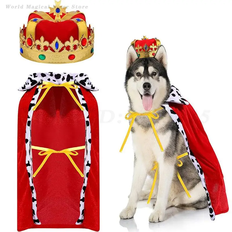 

Funny Clothes Pet Cosplay King Cloak Hat Set Halloween Christmas Prince Costume Pet Party Fashion Cape Decorative Fancy Dress Up