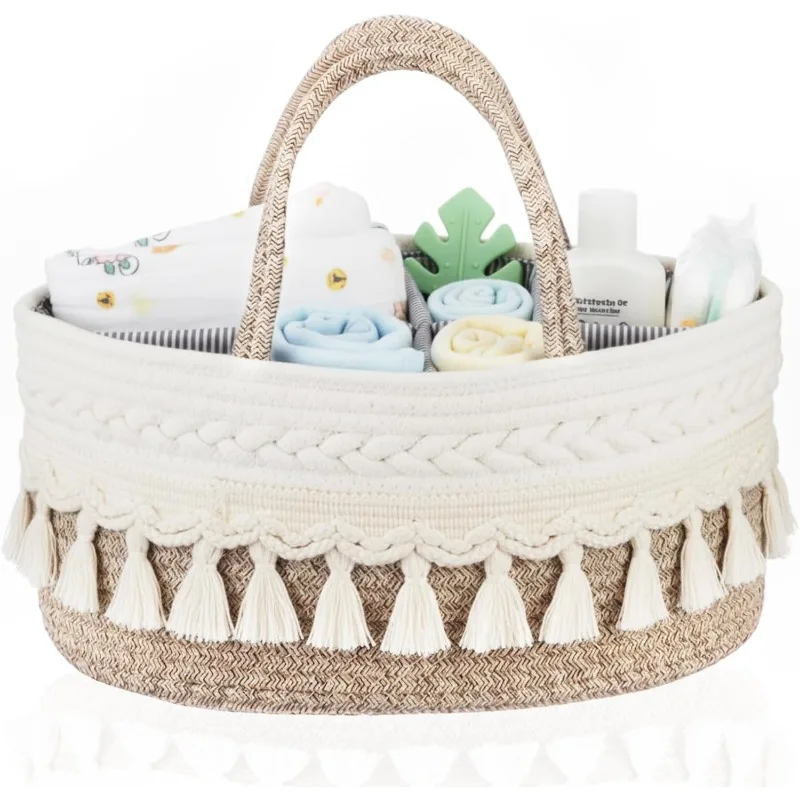 

Foldable Diaper Caddy Organizer Cotton Linen Portable Baby Storage Bag for Nursery Diaper Stackers & Children's Storage Basket