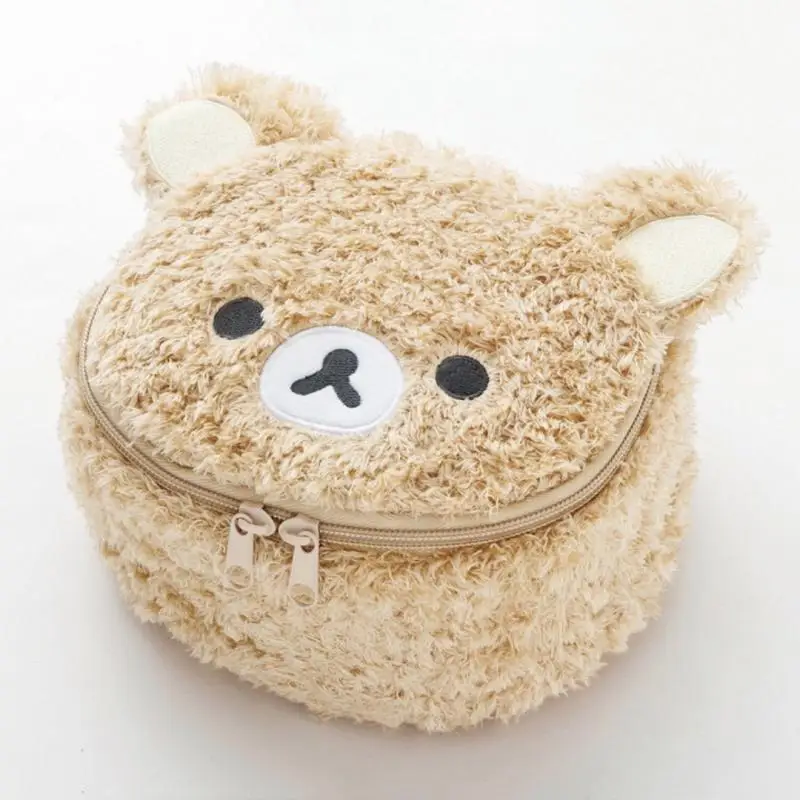 Kawaii Rilakkuma Cartoon Cute Lamb Cashmere Makeup Bag Portable Storage Toilet Bag Creative Peripherals Birthday Gift for Girl