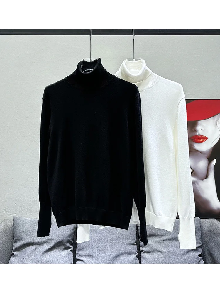 

Мужской вязаный свитер с высоким воротом на осень-зиму, свободный крой, молодежный, универсальный, модный, базовый, однотонный, с длинным рукавом