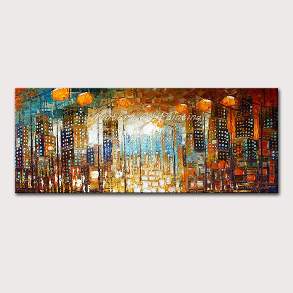 Mintura,Hand-Painted Thick Texture Abstract City Landscape Oil Painting On Canvas,Modern Poster Wall Art,Picture Fort,Home Decor