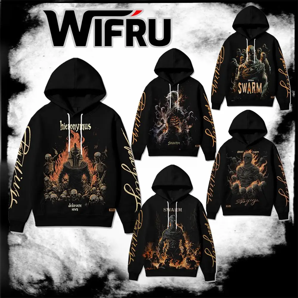 

2025 Autumn/Winter Warm Women Men's Sweatshirt Horror Spooky Mummy Skull Flame Print Gothic Top Y2K Hip Hop Streetwear Pullover