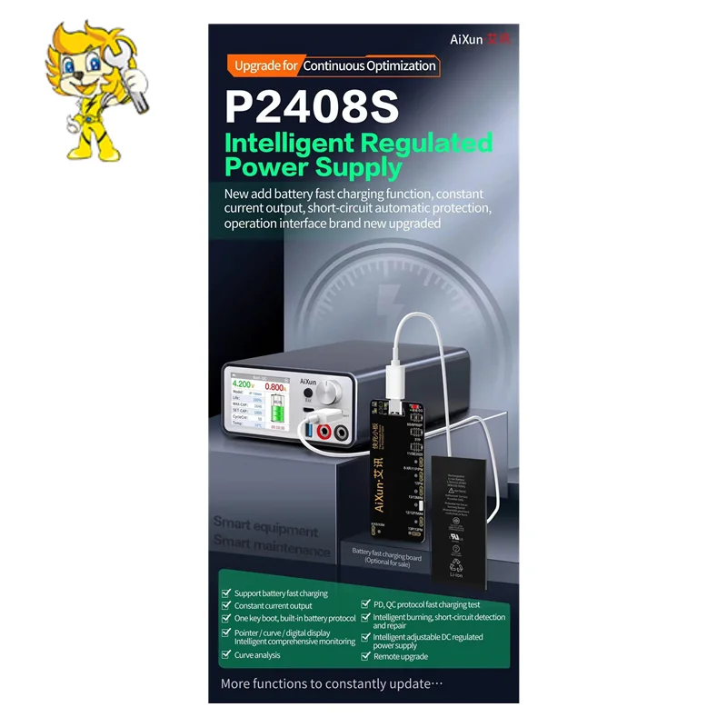 JC P2408S Intelligent Regulated DC Power Supply Fast Charging LED Display for iPhone/Adroid Short Circuit Detection