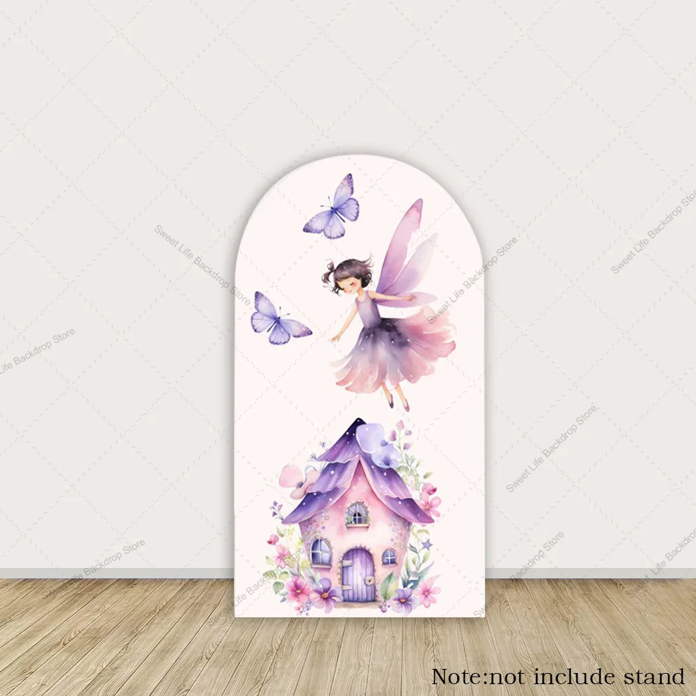 Roxo fada flor casa arco pano de fundo capa princesa menina 5th festa de aniversário arco fundo capa