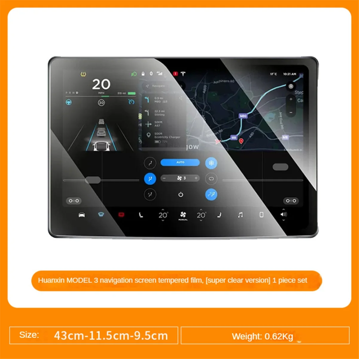 

For Tesla Model X Model S 2022-2024 Highland Navigation Tempered Film Air Conditioning Control Screen Film, 2PCS-C