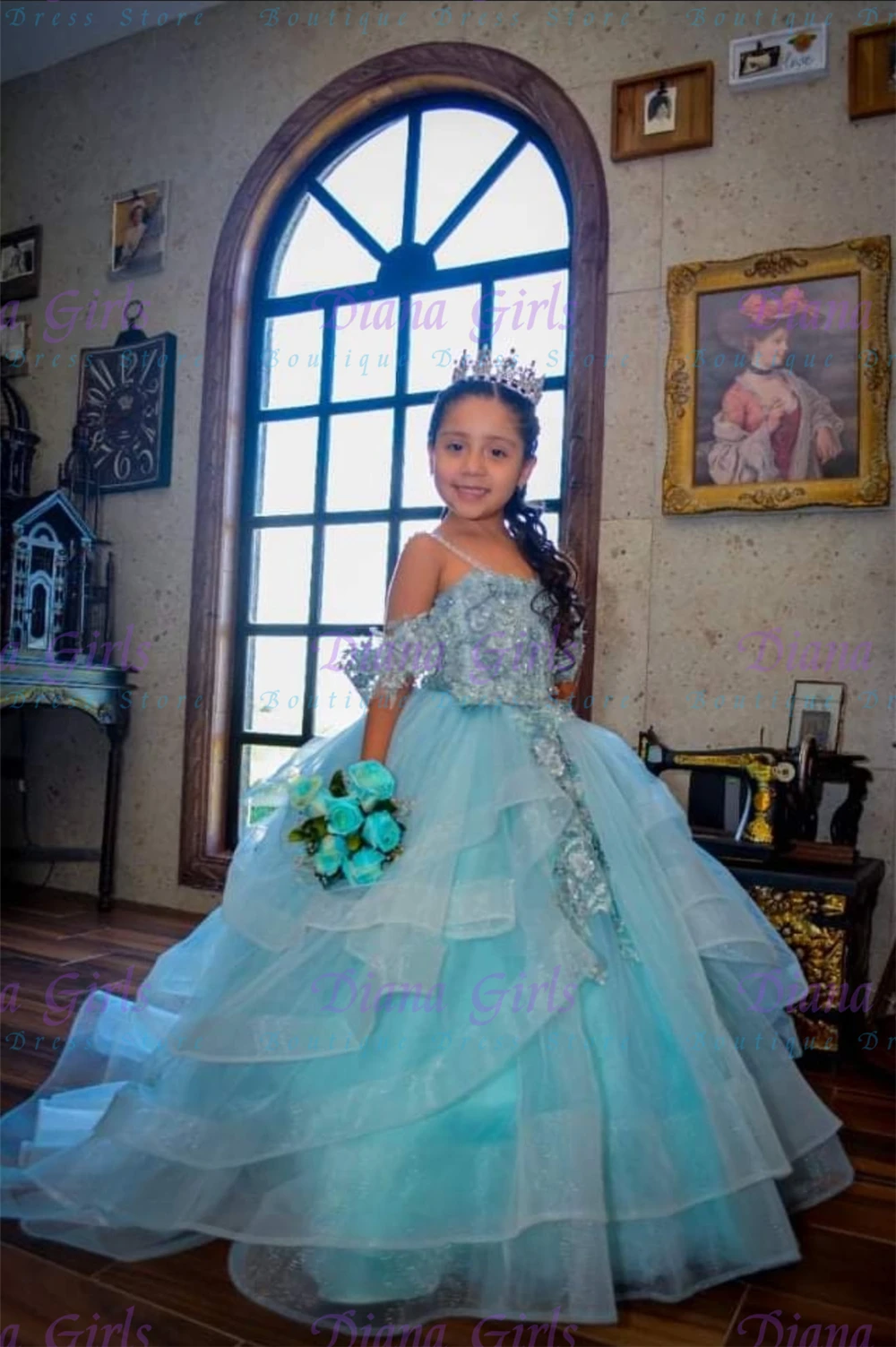 Elegant Flower Girl Dress Blue Tulle Fluffy with Quality Applique for Little Princess Wedding Birthday Evening Ball Gowns