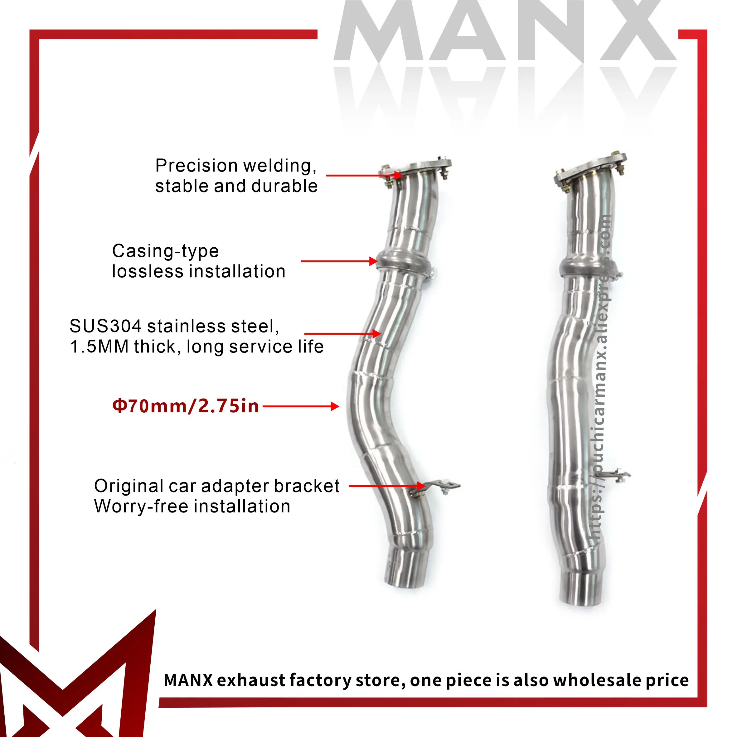 

OEM replacement parts Resonant Tube For Porsche Cayenne Turbo 958.1 4.8T Stainless Steels Exhaust Pipe