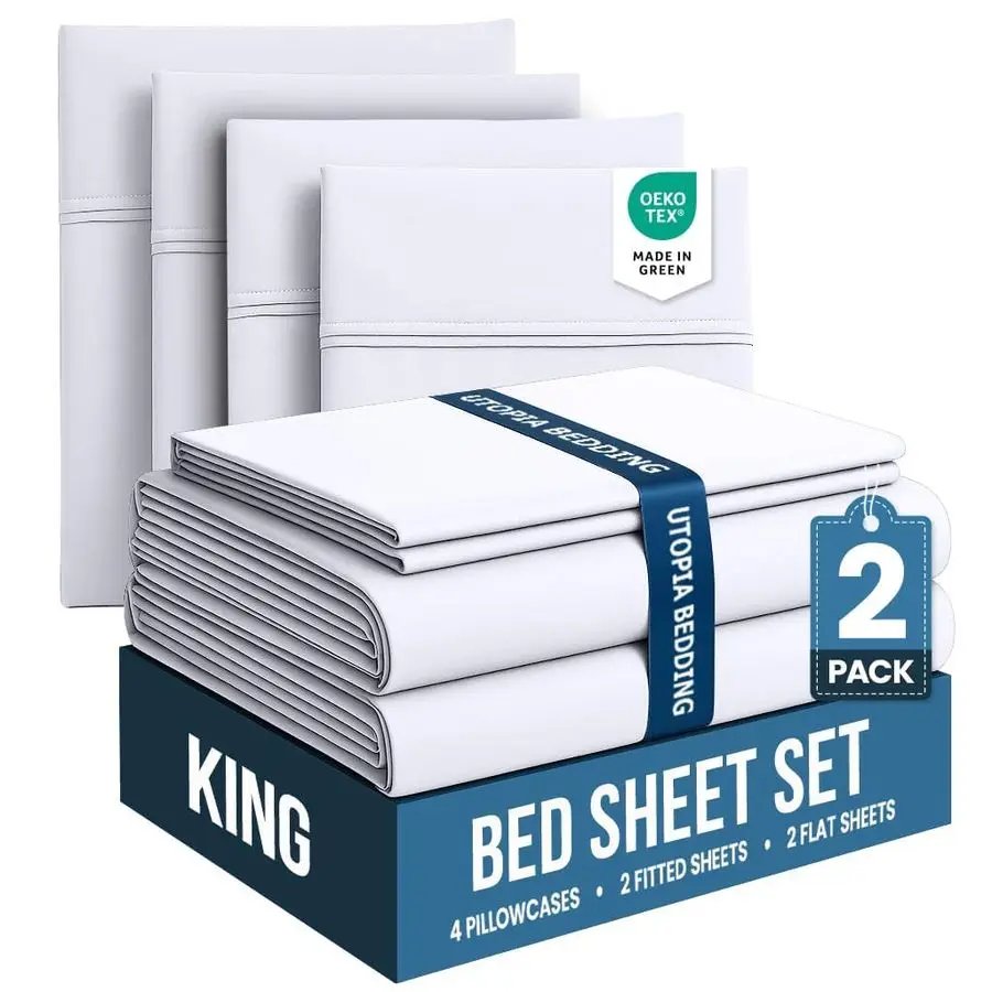 

King Bed Sheets Set Pack of 2 Sheet Sets Perfect for Spa, Hotel, Guest Bedroom Brushed Microfiber Shrinkage and Fade Resistant