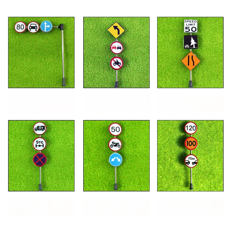 6Pcs 1:87 HO Scale Miniature ป้ายจราจรชุดฉากทรายตารางจำลอง N แผนที่ Props รูปแบบ DIY