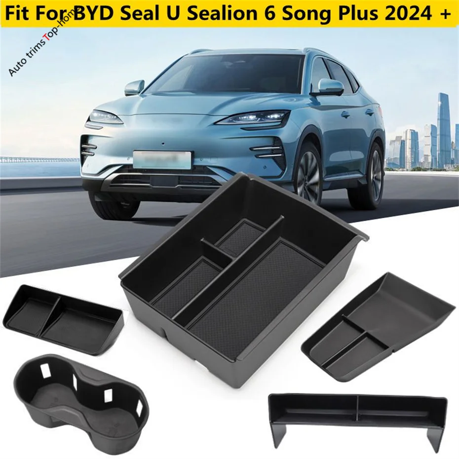 

Black Plastic Storage Box/Water Cup Holder Decoration Cover Trim Fit For BYD Seal U Sealion 6 Song Plus 2024 2025 Accessories