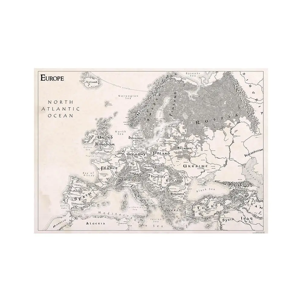 Mapa del mundo Simple de Europa, pintura Vintage de 150x225cm, decoración no tejida en blanco y negro, arte de pared para oficina, hogar y escuela