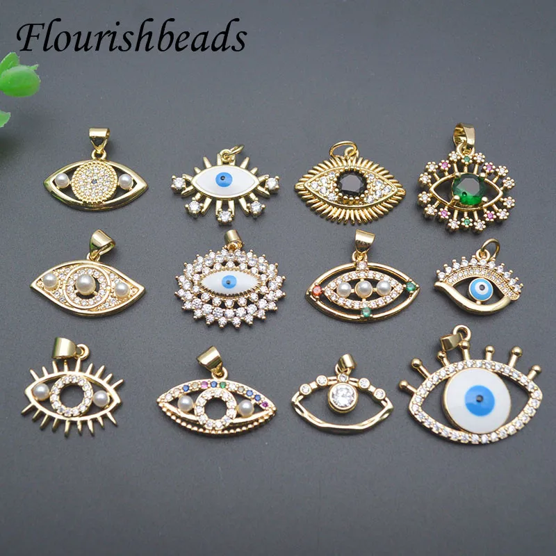 20pcs/lot Gold Plated Color Remain Multiple Style Blue Evil Eye Charms Pendant DIY Necklace for Jewelry Making Supplies