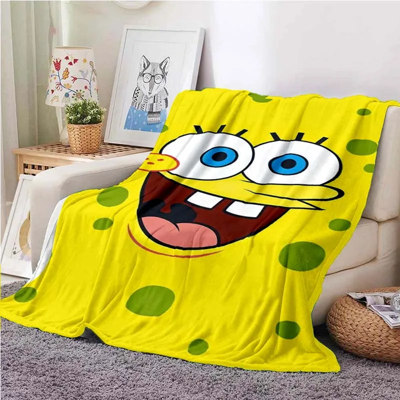 Sponge-bob Cartoon Print Blanket Custom Soft Blanket Soft Warm Flannel Blankets Birthday Gift Blankets for Beds Thin Blanket