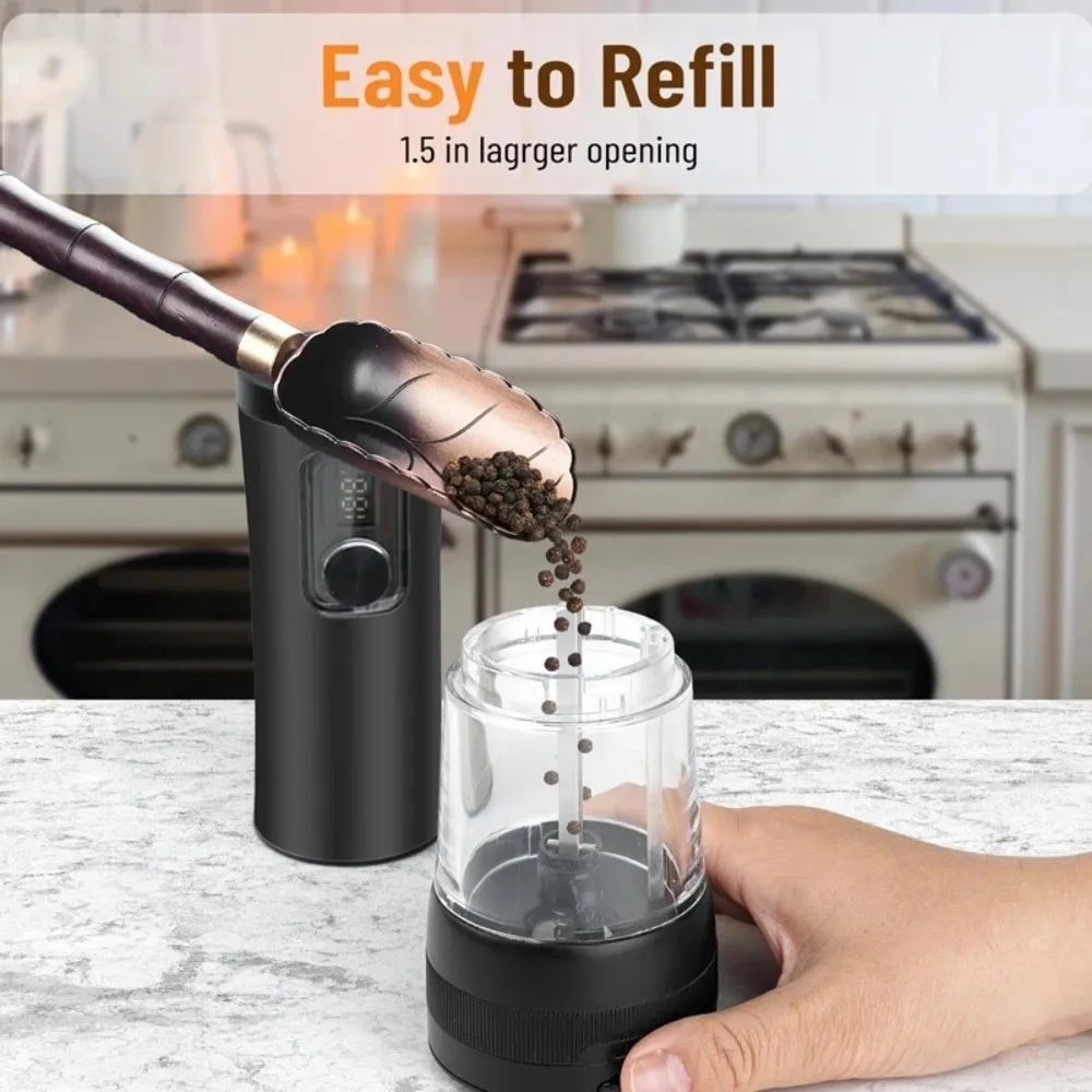 

USB Rechargeable Electric Pepper Grinder Adjustable Coarseness Large Capacity Salt Grinder Set Precision Grinding Black
