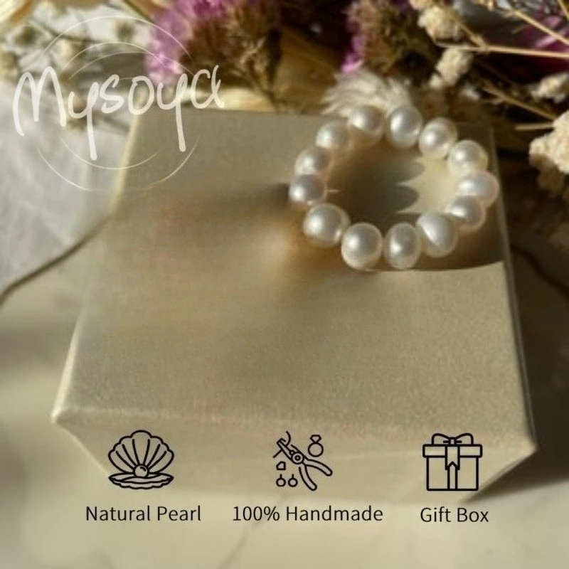 

MYSOYA White Freshwater Pearl Ring 4-5mm With Gift Box For Her/Him Birthday/Wedding/Christmas/New Year/Anniversary Gift