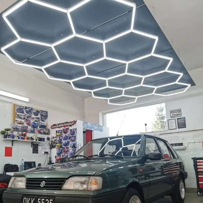 

2.5x12M Customed Design 6500K Hexagonal Ceiling Lighting For Car Washing Booth Garage Workshop