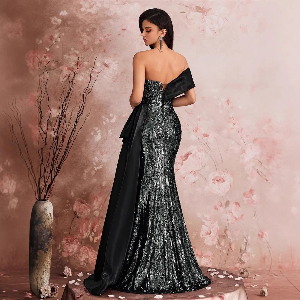 Middle East Europe and Sequin Bandeau One-Shoulder Cocktail Party Dress Bridesmaid Dress for Women