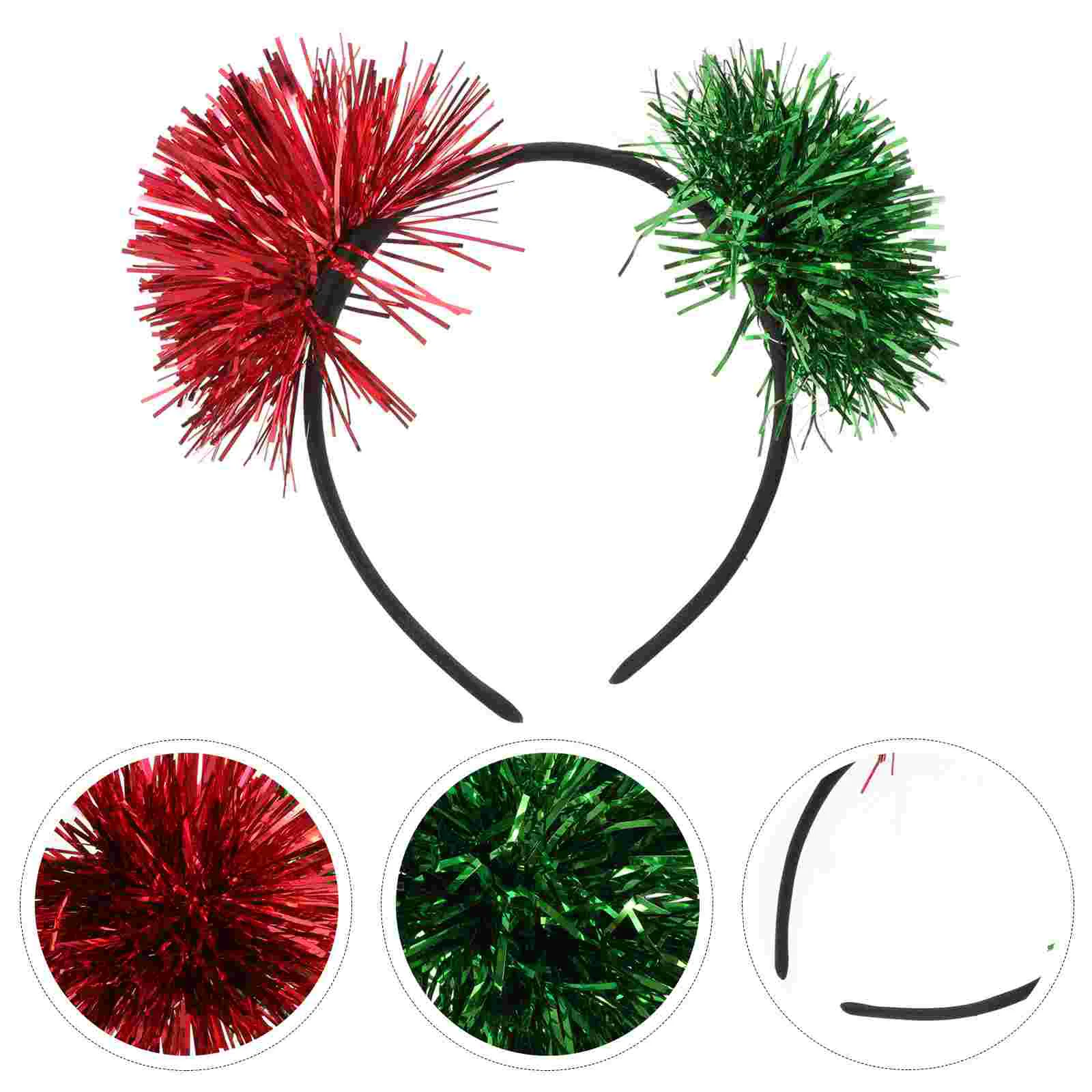 

Bright Silk Ball Headband Christmas Children Props Greenery Garland Ear Tinsel Pompom Headdress Miss Bandana