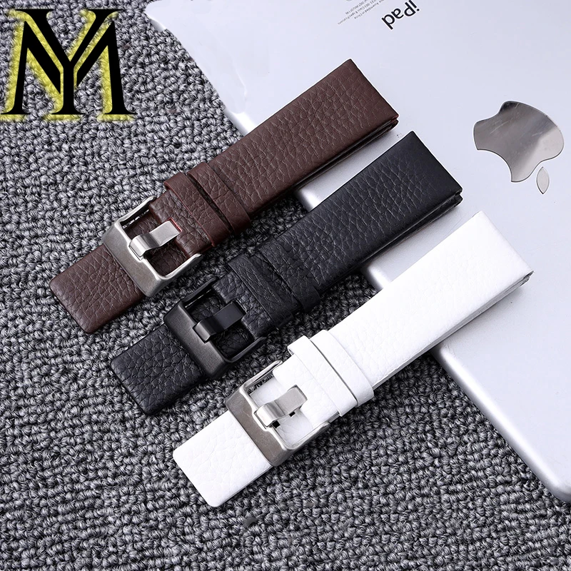 Large Size Genuine Leather Watchband For Diesel DZ7257 Dz7413 4323 7314 7313 7371 Straps 22 24 26 27 28 30mm Black Brown White